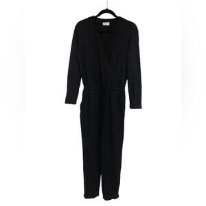 Lou & Grey signature soft plush black cross front jumpsuit sz small 27” inseam